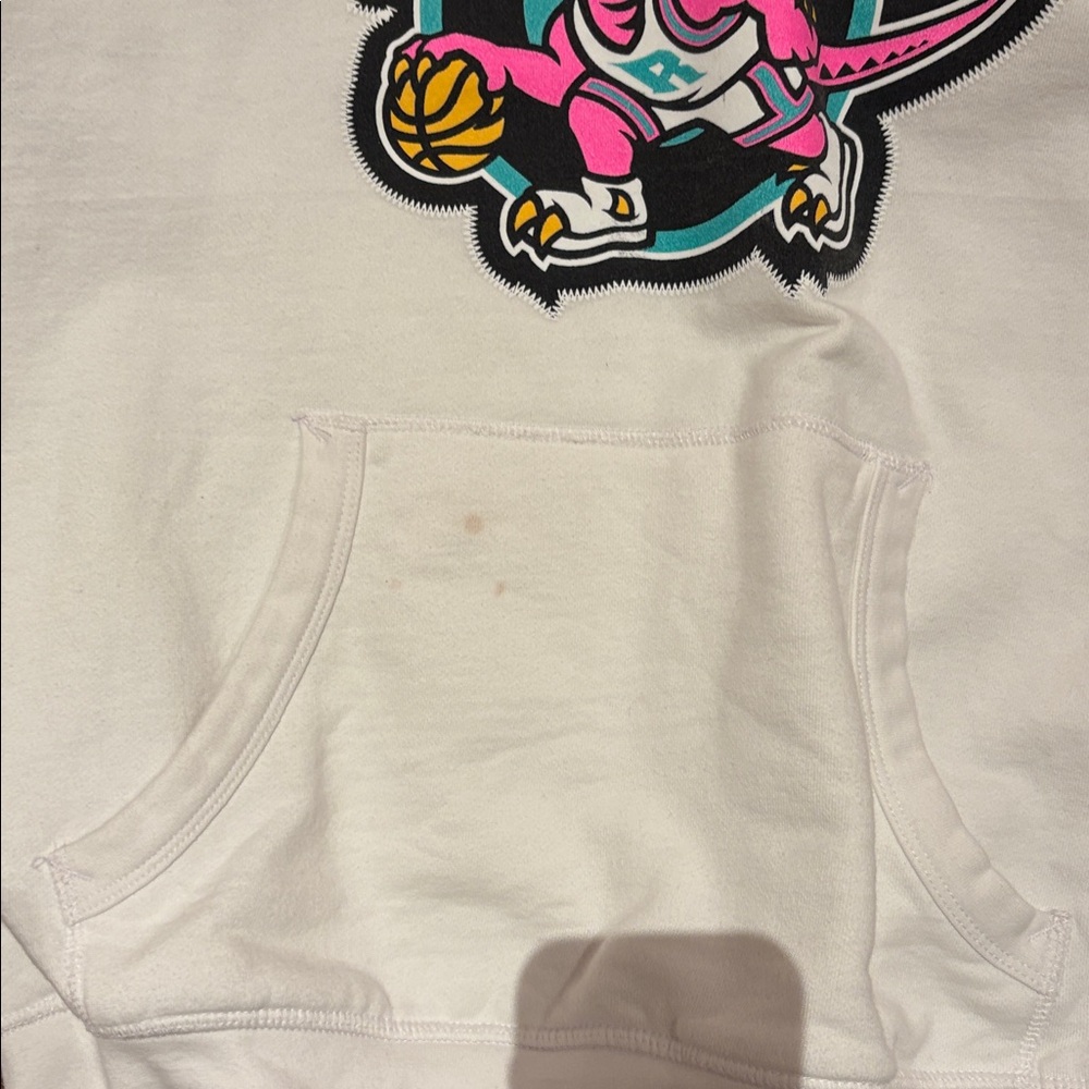Raptors Mitchell & Ness White Hoodie with Neon Dinosaur Logo - Picture 2 of 8
